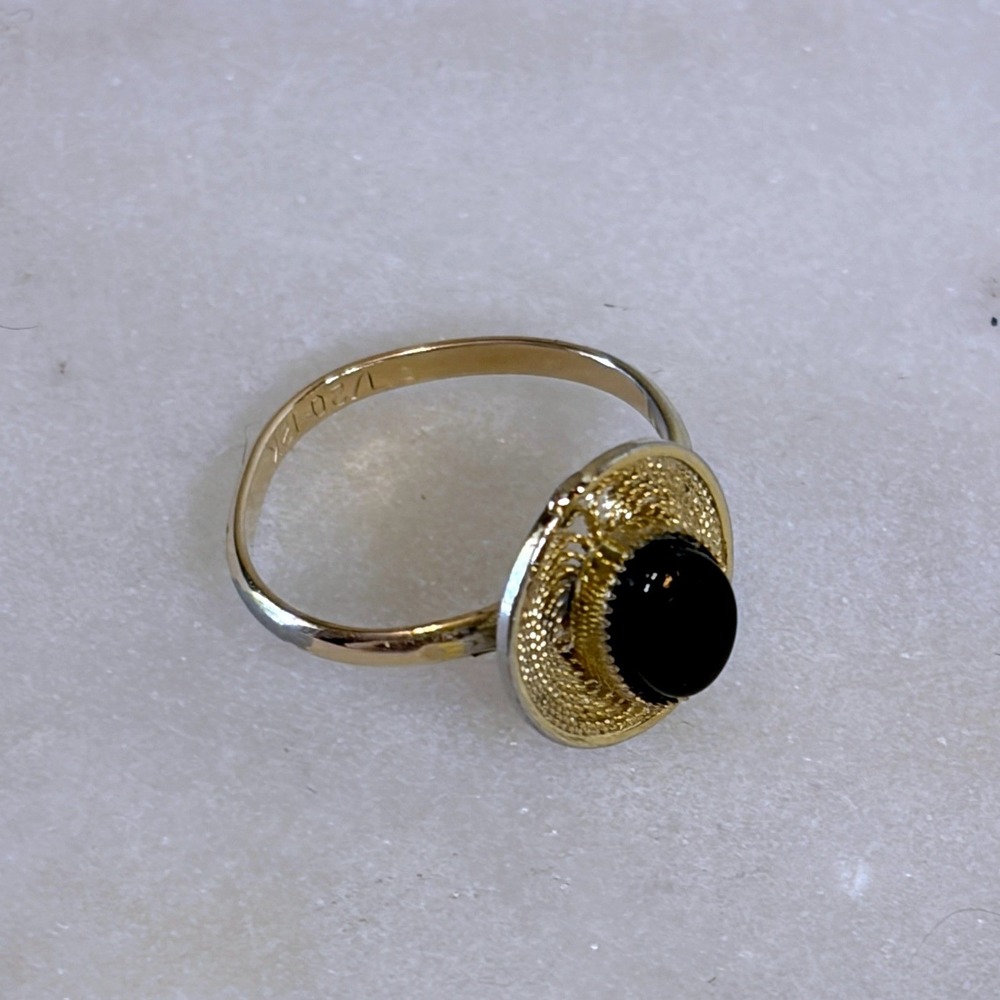 Vintage 1/20 12K Gold Filled Black Stone Filigree Cabochon Ring Adjustable